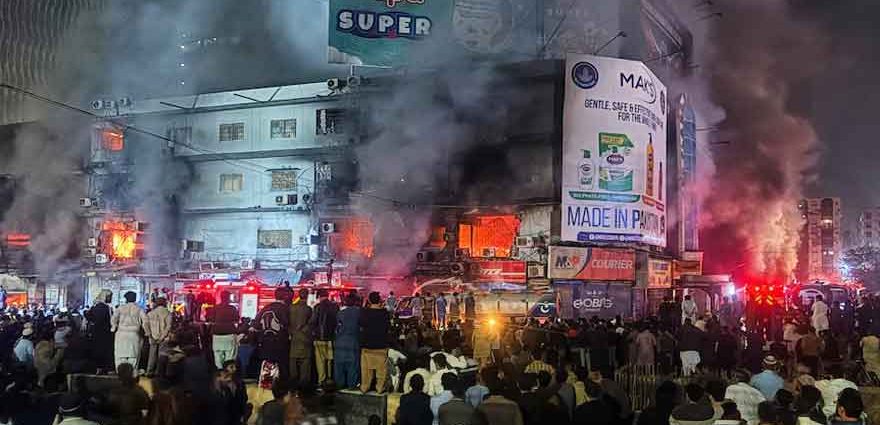 As firefighting continues at Karachi's Gul Plaza, six people have died and more than 50 are presumed missing. Channel News Pakistan